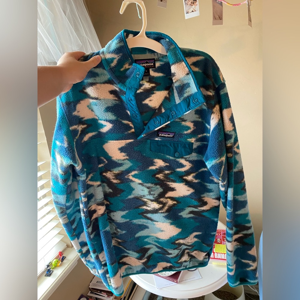 Patagonia Synchilla Blue & Green Snap Up pullover